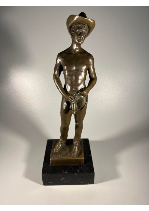 Skulptūra, statulėlė erotinė, bronzinė Kaubojus. Autorius Jean Patoue. Prancūzija. Kaina 287