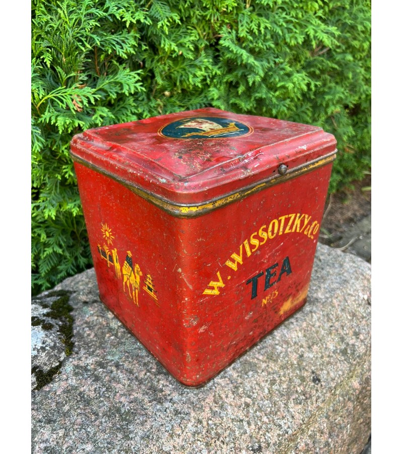 Dėžė arbatai antikvarinė, skardinė W. Wissotzky & Co Tea No. 75. Kaina 18