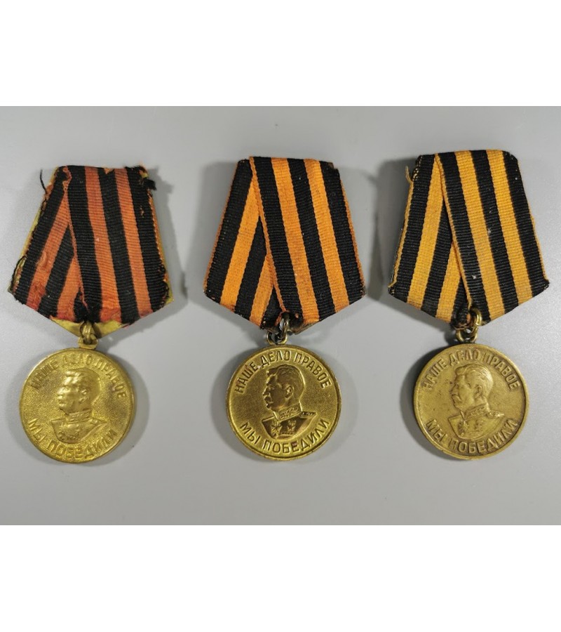 Medaliai tarybiniai Už pergalę prieš Vokietiją, Stalin. 1941-1945, sovietinių laikų 3 vnt. Kainos: 31, 36, 38.