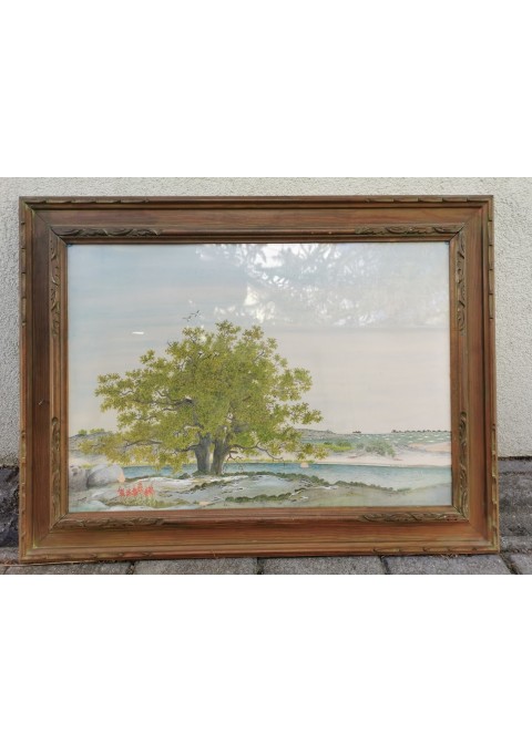 Rėmas medinis, paveikslas su stiklu, antikvarinis. Kaina 77