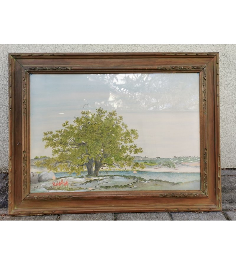 Rėmas medinis, paveikslas su stiklu, antikvarinis. Kaina 77
