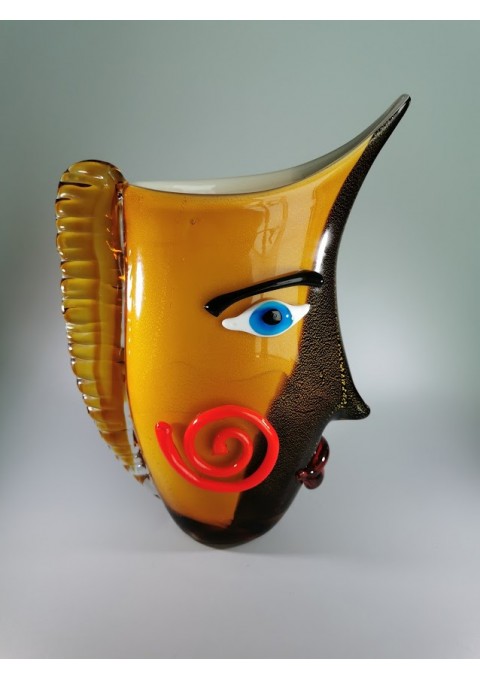 Vaza stiklinė Veidas, Pikaso stiliaus Mario Badioli, Art Glass Picasso Style Head Italian Murano Style Vase. Svoris 3,5 kg. Kaina 168
