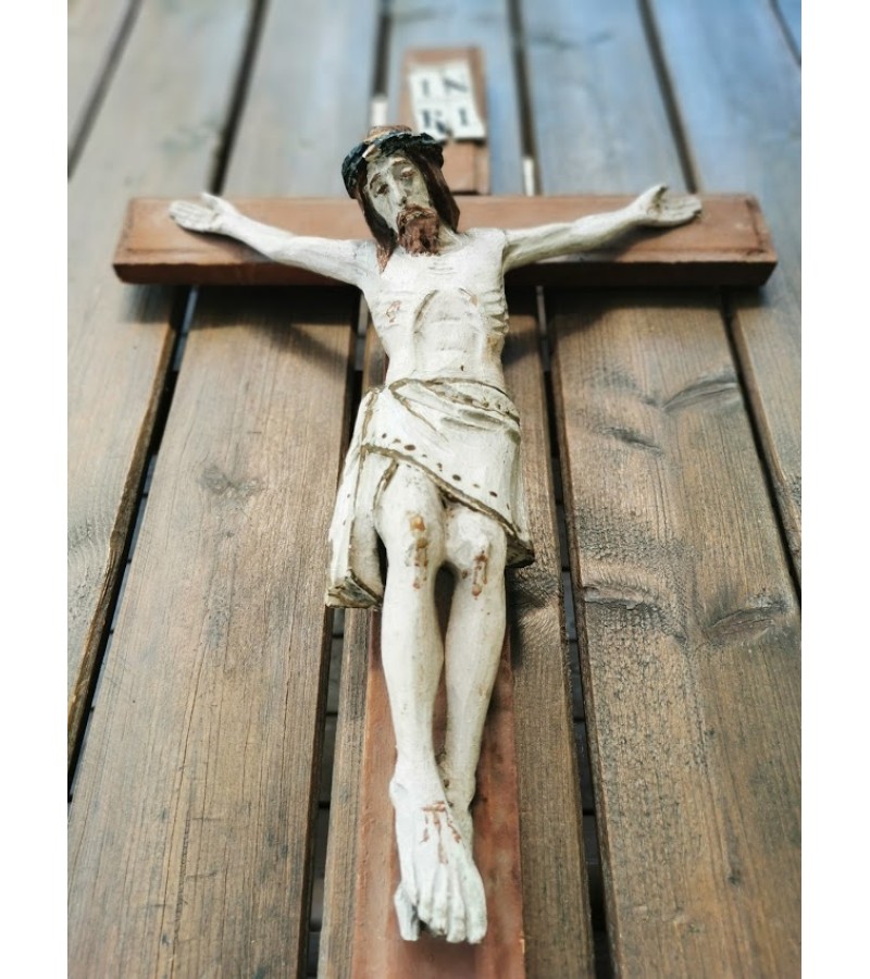 Nukryžiuotasis Jėzus, krucifiksas antikvarinis, tarpukario laikų, medinis. Kaina 168