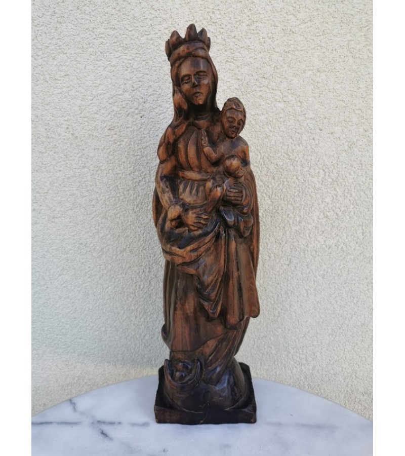 Statula medinė Šv. Marijos su kūdikėliu Jėzumi. Kaina 83