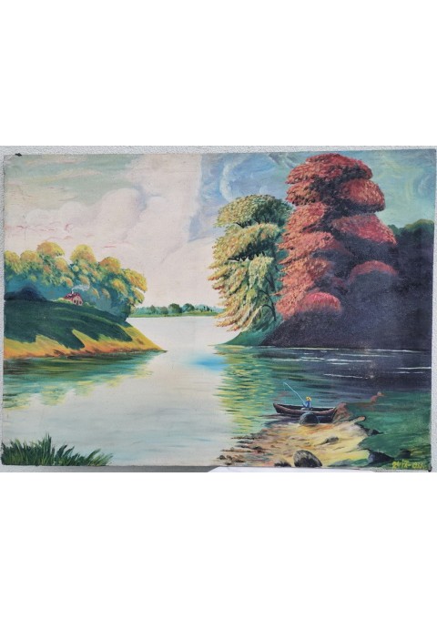 Paveikslas Didelės upės peizažas. 1933 m. Drobė. Dydis: 78 x 107 cm. Įsigytas Kaune. Kaina 63