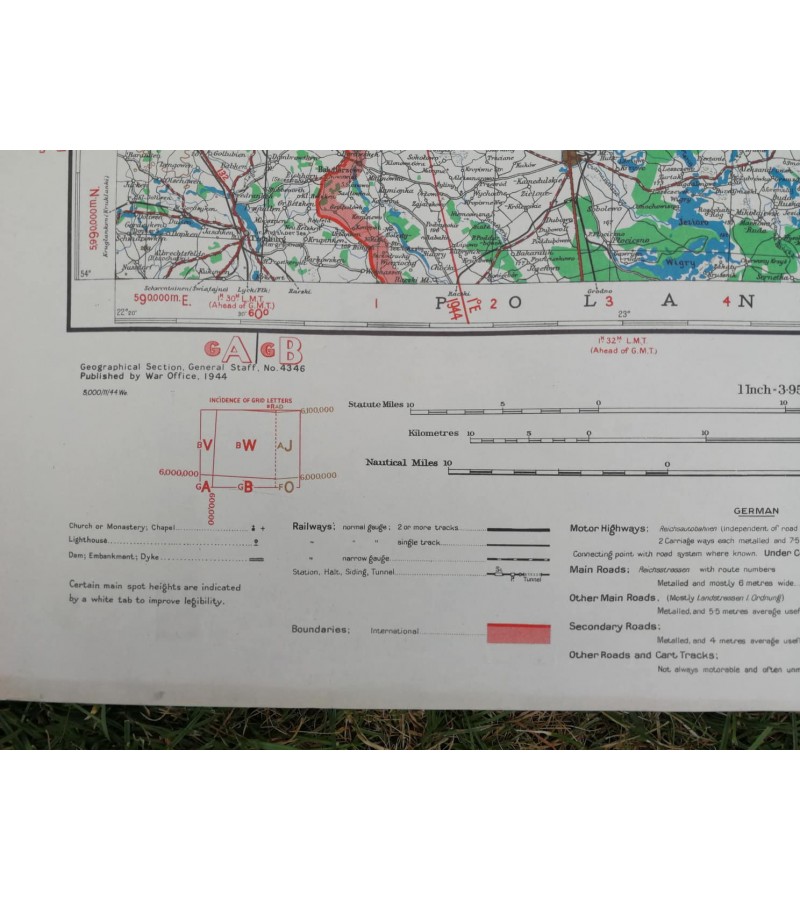 Karinis slaptas topografinis žemėlapis, KAUNAS. 1944 m. Published by War Office, 1944.  Kaina 42