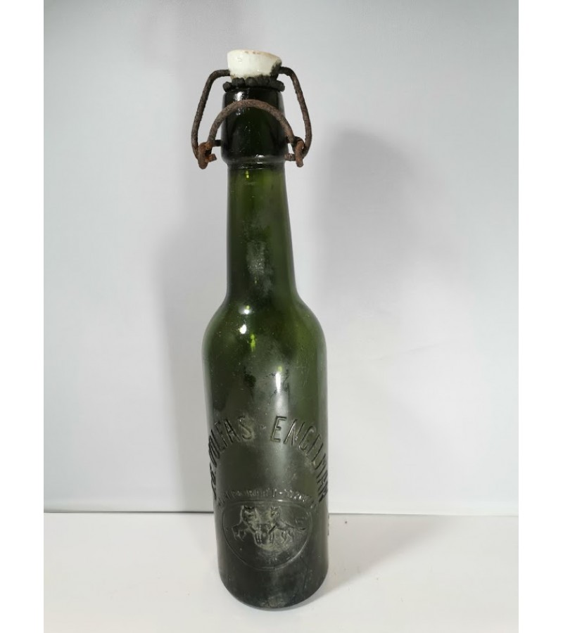 Butelis alaus tarpukario J. B. Volfas-Engelman, žalio stiklo. Kaina 16
