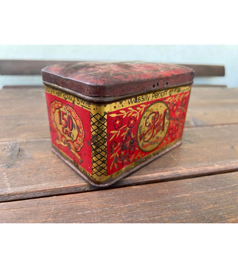 Skardinė dėžutė arbatai antikvarinė, Wassily Perloff et Fils, Jubiliejinė, 150 metų, 1787-1937 m. Kaina 28