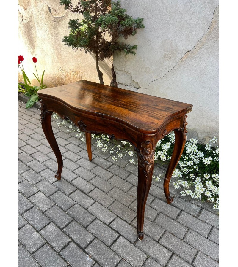 Stalas konsolė, lošimų staliukas, palisandro medienos, išskleidžiamas, antikvarinis. Tvirtas. Kaina 458