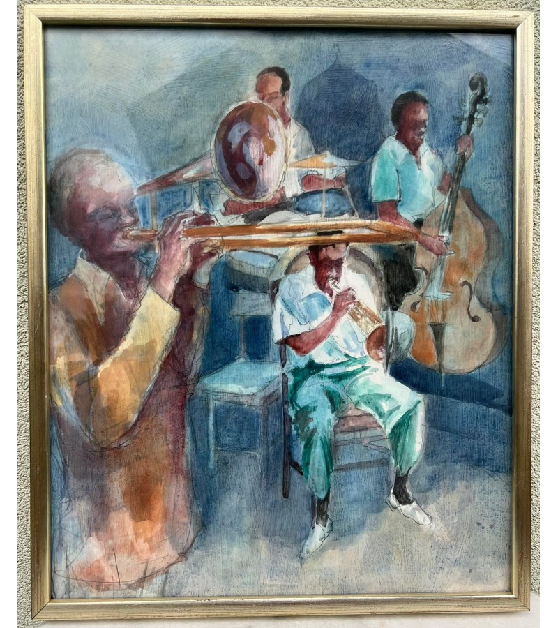Paveikslas Harlemo džiazmenai. Akvarelė, pieštukas. Kaina 96