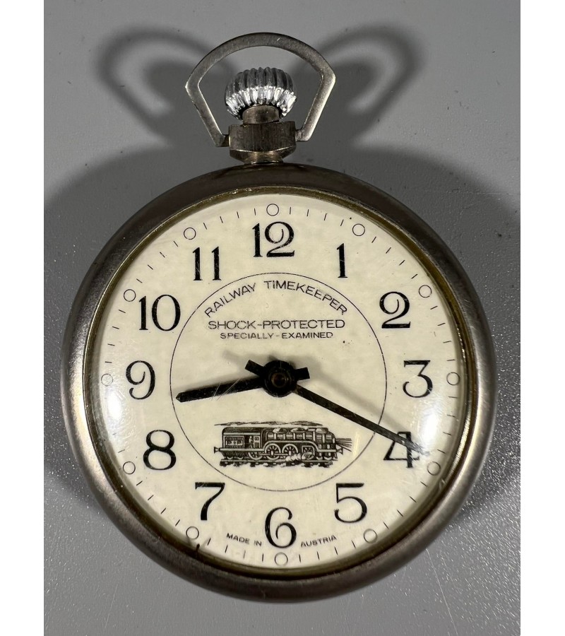 Laikrodis kišeninis antikvarinis Railway Timekeeper. Shock-protected. Specially-examined. Made in Austria. Neveikiantis. Kaina 21