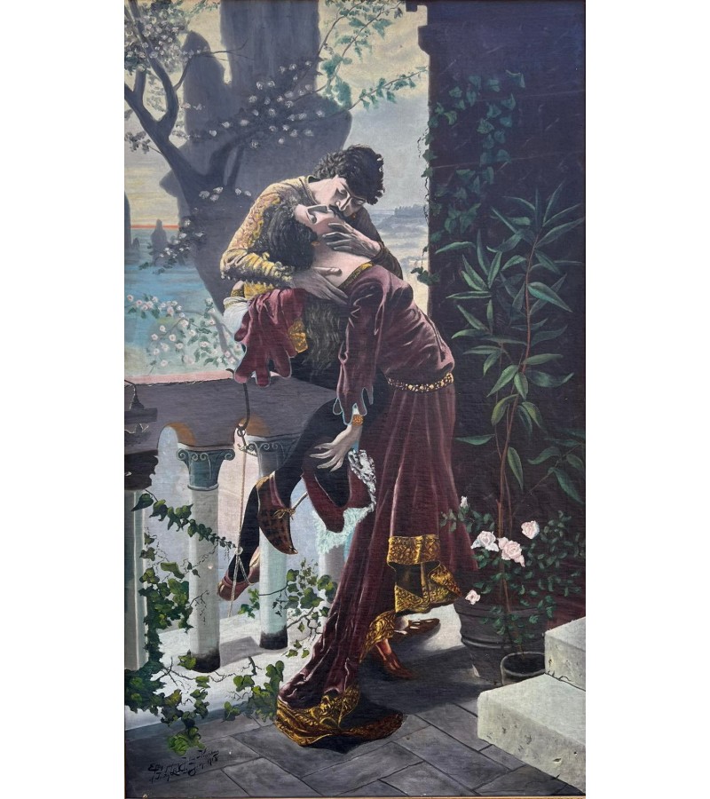 Paveikslas Romeo ir Džiuleta balkone. Drobė, aliejus. 1905 m. pagal Julius Kronberg. Didelis: 91 x 144 cm. Kaina 678