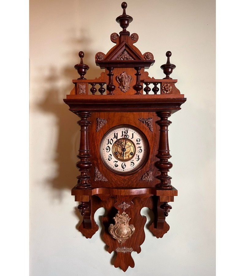 Laikrodis sieninis, antikvarinis, Art Nouveau, Jugendstill stiliaus. Veikiantis, patikrintas laikrodininko. REZERVUOTA