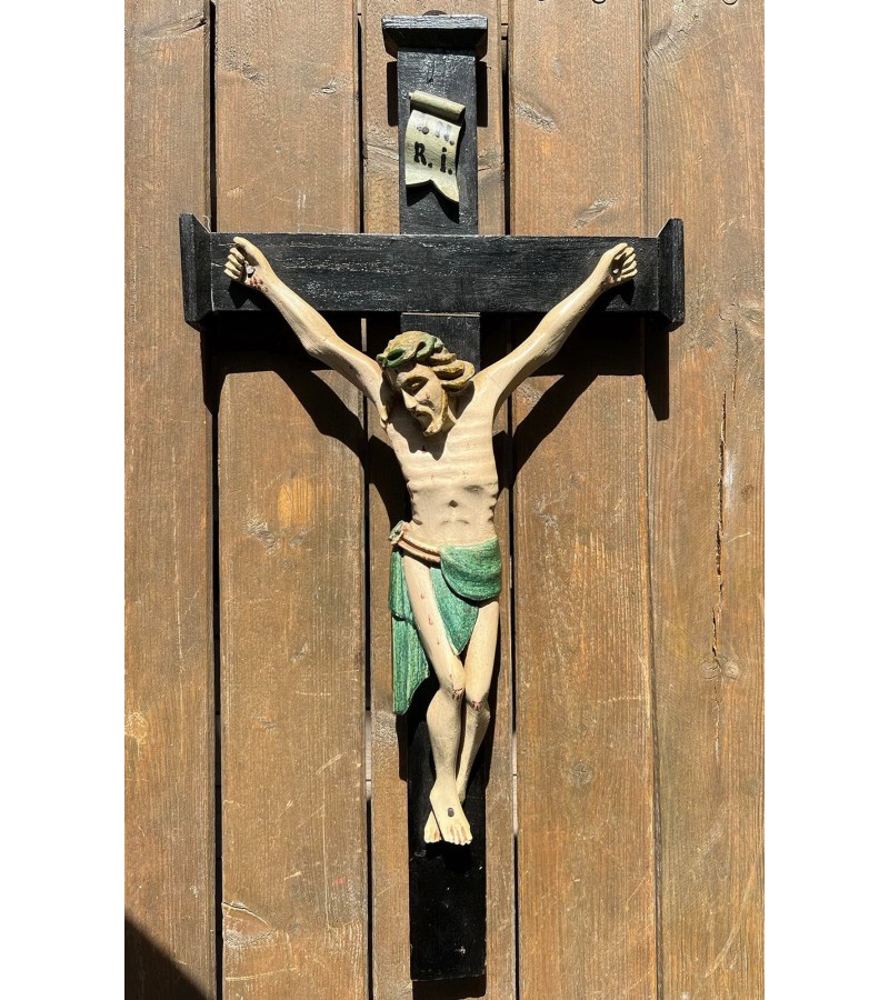 Kryžius medinis krucifikasas, nukryžiuotasis Jėzus tarpukario laikų. Vandžiogala. Kaina 223