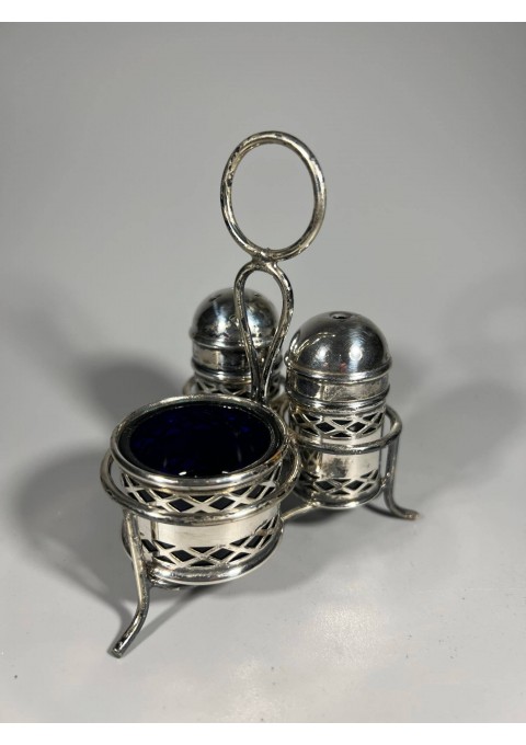 Prieskoninių rinkinys, komplektas, antikvarinis, sidabruotas, mėlynas stiklas. E.P.N.S. Made in England. Kaina 28