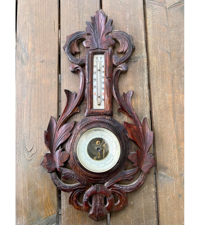 Barometras, termometras antikvarinis, galimai 1886 m. Veikiantis. Kaina 62