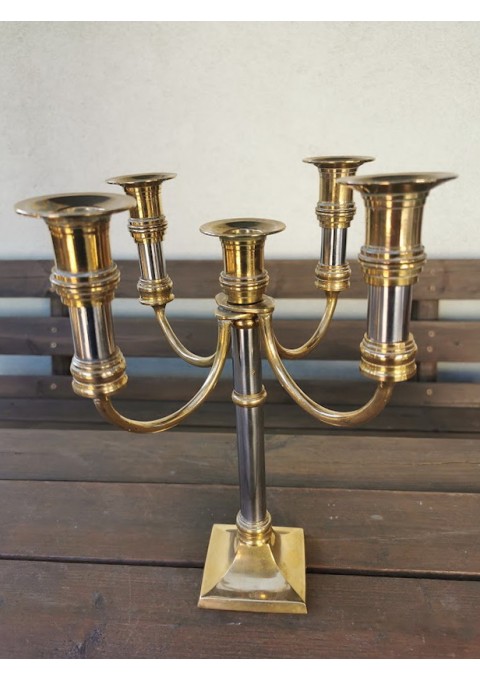 Žvakidė masyvi, penkių šakų, vintažinė Garanterat Akta Massing (Garantuotas tikras žalvaris). Svoris 1,6 kg. Aukštis 28 cm. Kaina 53