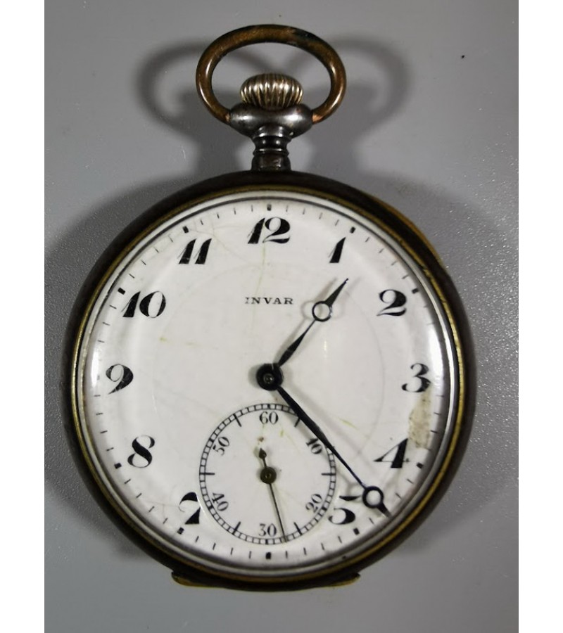 Laikrodis kišeninis, antikvarinis INVAR, šveicariškas, tarpukario. Neveikiantis. Kaina 26