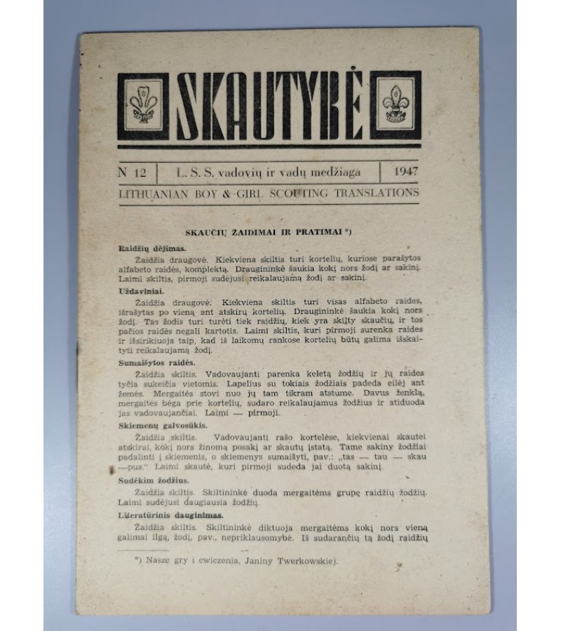 Žurnalas Skautybė. L. S. S. vadovų ir vadų medžiaga. 1947 m. Kaina 12