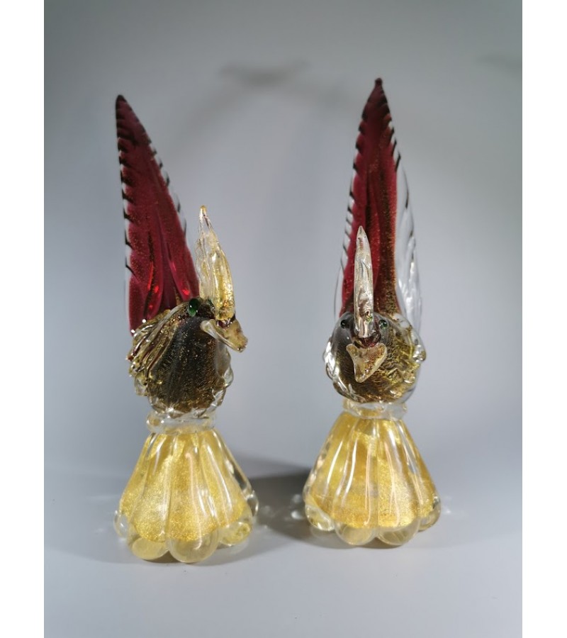 Statulėlės, figūrėlės Murano gaidžiai. Genuine vemetian glass. Made in Murano, Italy. 2 vnt. Kaina 187 už abu