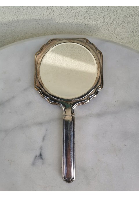 Veidrodėlis su rankena, sidabruotas veidrodis, antikvarinis. Heka. Belgija. Kaina 38