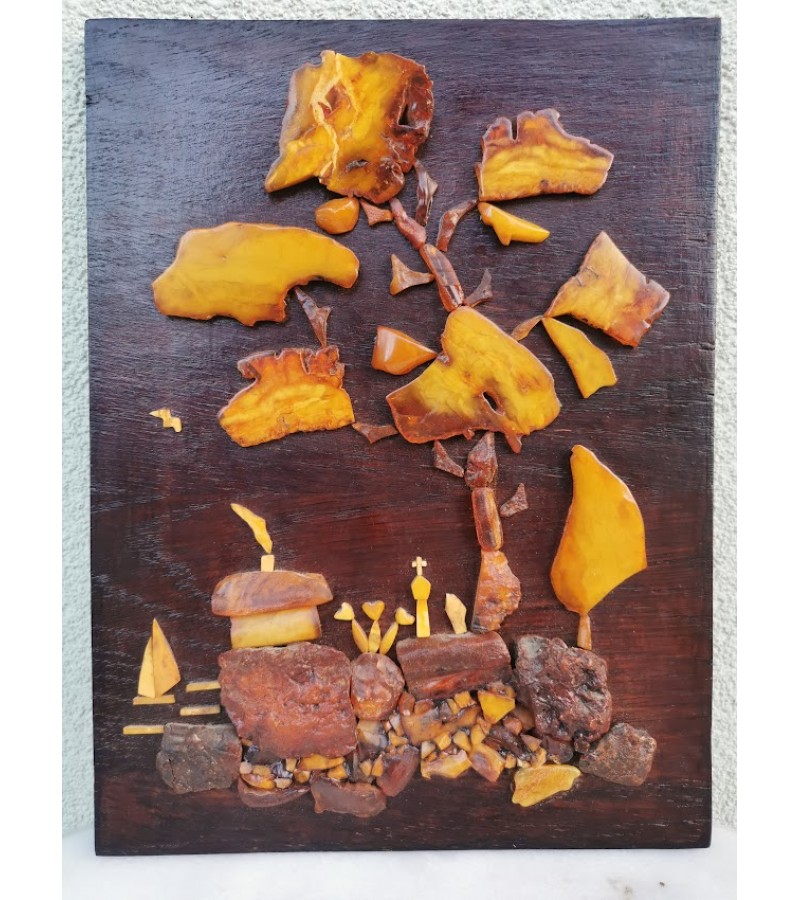Paveikslėlis lietuviškas, dekoruotas gintaro gabalėliais, vintažinis. Pajūrys. Dydis: 24 x 32 cm. Kaina 63