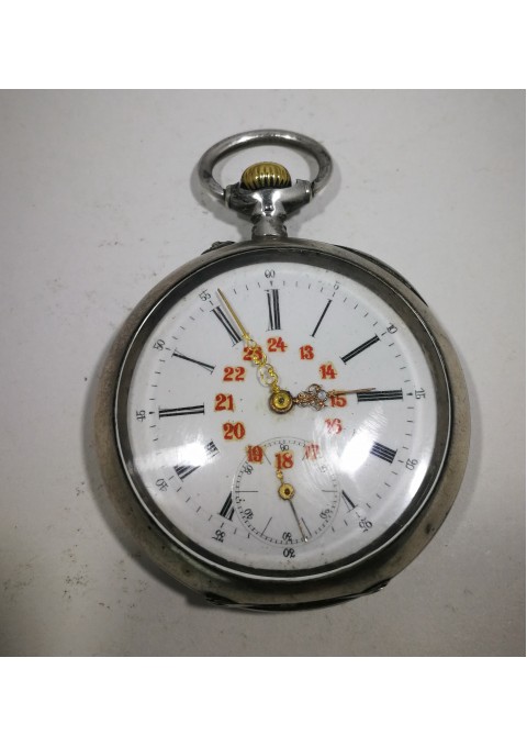Laikrodis sidabrinis, antikvarinis, kišeninis. Veikiantis. Kaina 107