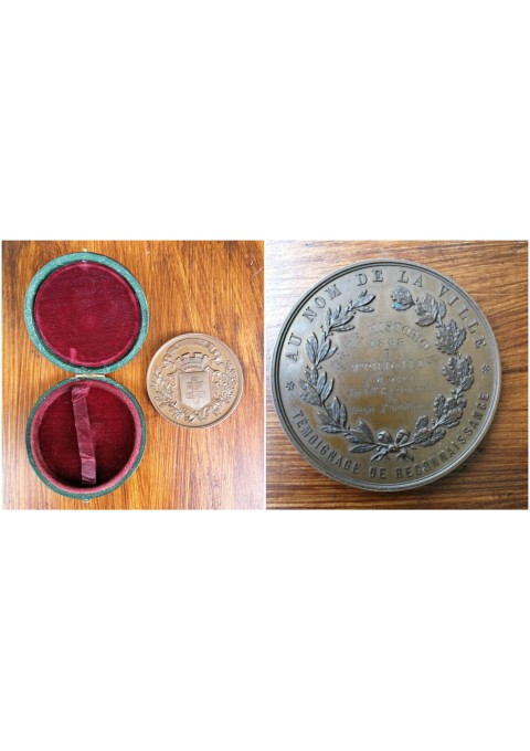 Medalis 1868 m. prancūziškas, stalo medalis originalioje dežutėje. Kaina 107