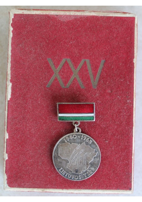 Medalis Lietuvos TSR 25 m. su dezute. Kaina 22