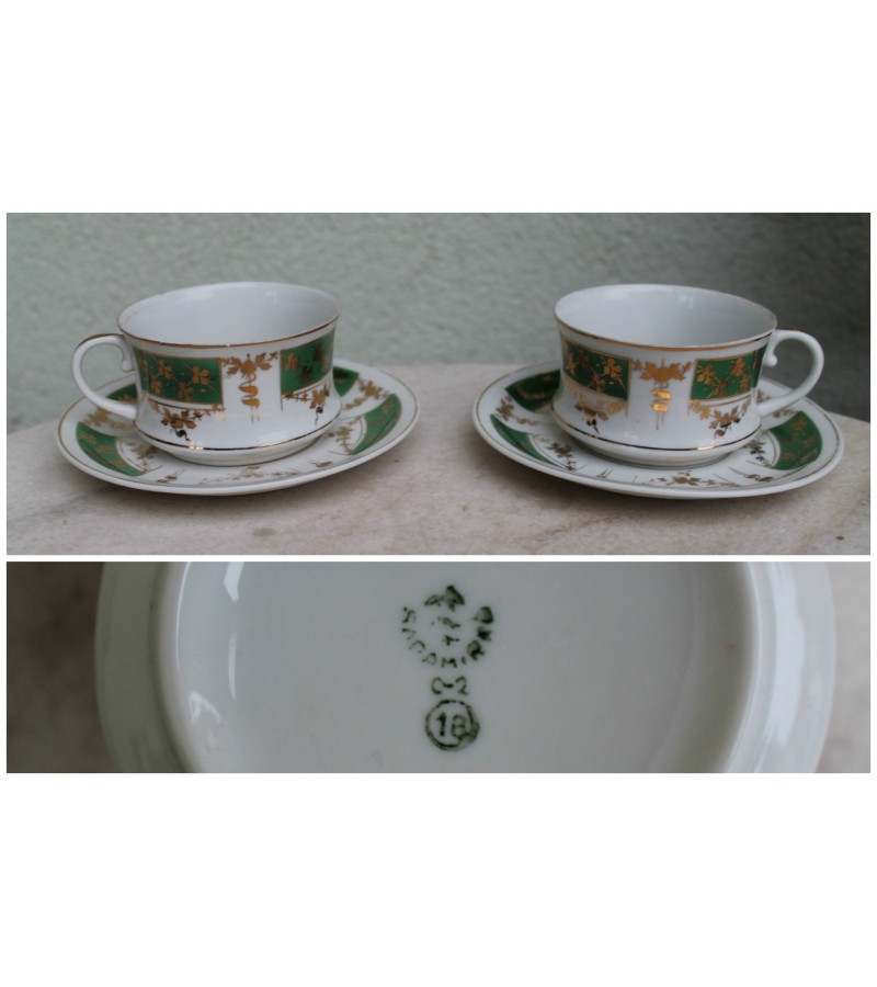 Porcelianiniai puodeliai su lekstutemis. Pagaminta: 1955-1958 m. 2 vnt. Baravinka porceliano gamykla, Ukraina. Kaina 42 eur uz abu.