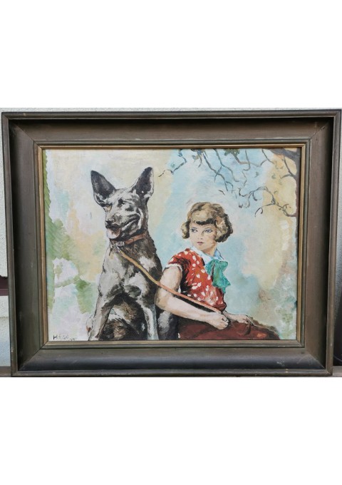 Paveikslas Mergaitė su šuniu, antikvarinis, 1934 m. Kaina 137