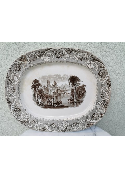 Lėkštė pakabinama, antikvarinė, porcelianinė, didelė. Staffordshire Transferware Platter "Rhine". Kaina 82