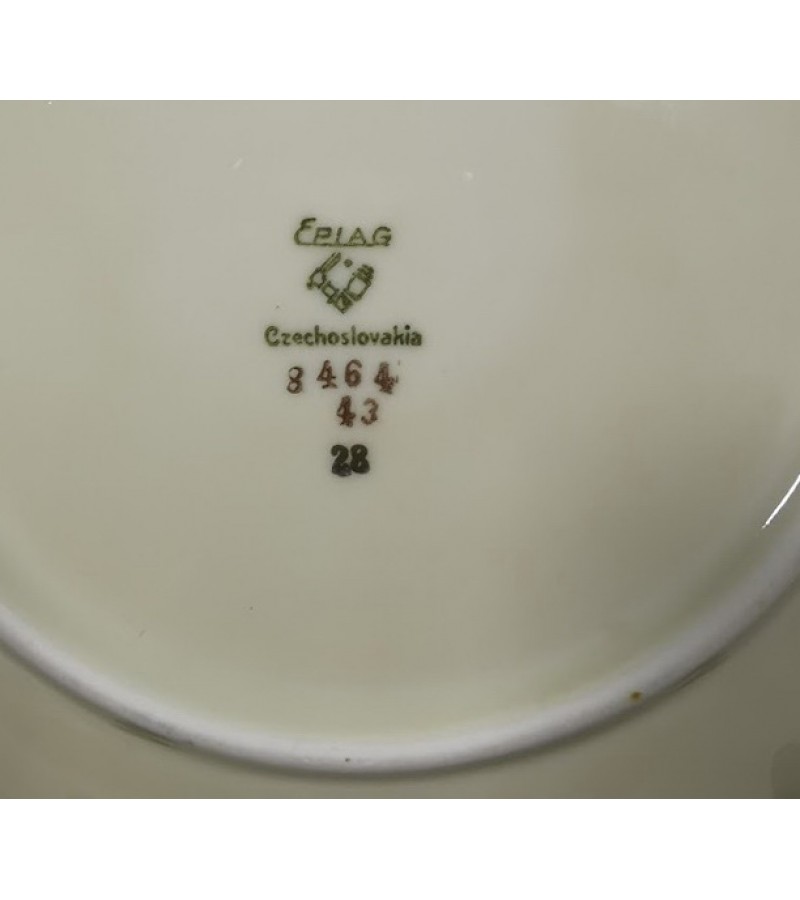 Lėkštės porcelianinės tarpukario, antikvarinės. EPIAG. CZECHOSLOVAKIA. 1925-1945 m. 5 vnt. Skersmuo 20 cm. Kaina po 8