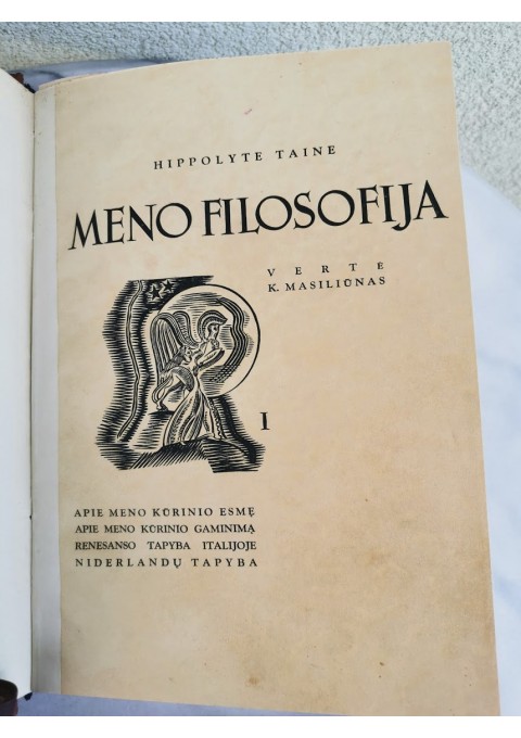 Knyga Meno fikosofija. I T. H. Taine. Vertė K. Masiliūnas. 1938 m. Kaina 48