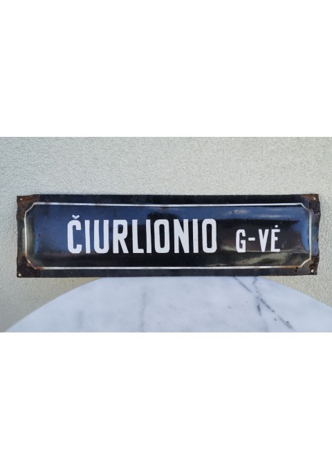 Iškaba, lentelė, emaliuotas pokario laikų gatvės pavadinimas. ČIURLIONIO G-VĖ. Kaina 42