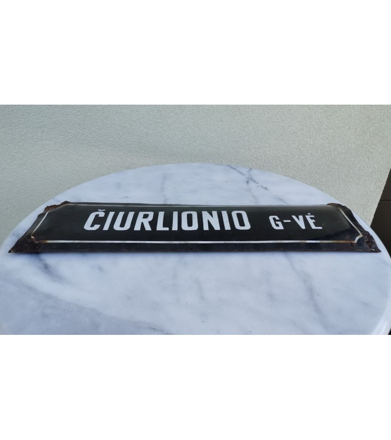 Iškaba, lentelė, emaliuotas pokario laikų gatvės pavadinimas. ČIURLIONIO G-VĖ. Kaina 42