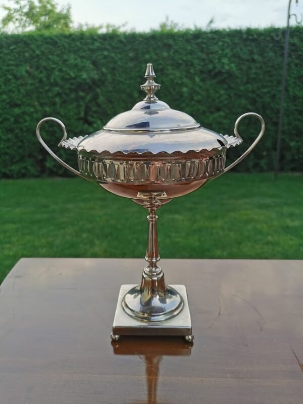 Cukrinė ant kojelės, antikvarinė, sidabruota.  Kaina 32