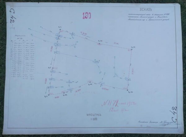 Planas, Eskizas Vilniaus poligonometrinis tinklas apie 1915 m. Originalas. 68 x 50 cm. Kaina 82