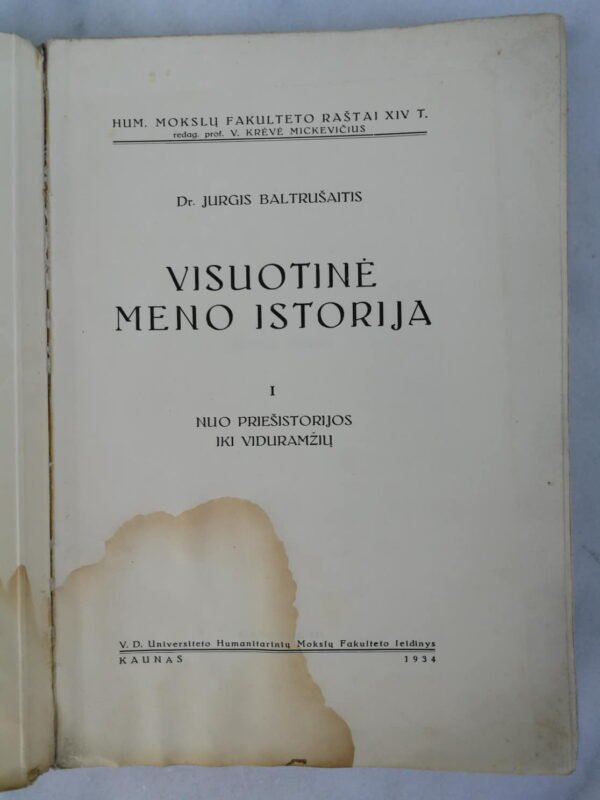 Knyga Visuotinė meno istorija. I t. 1934 m. Kaina 32