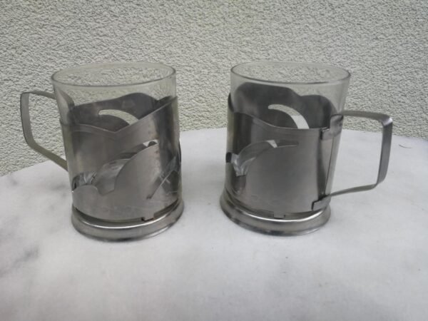 Podstakanikai (stiklinių laikikliai, dėtuvės),  skardiniai, tarybiniai su žuvėdromis 2 vnt. Kaina po 8