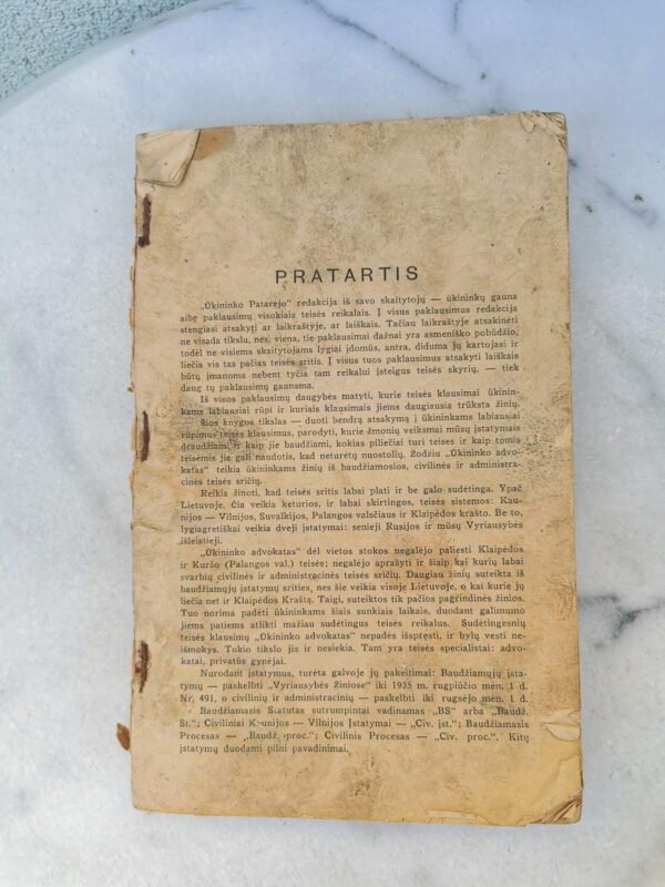 Knyga Ūkininko advokatas. 1935 m. Kaina 16