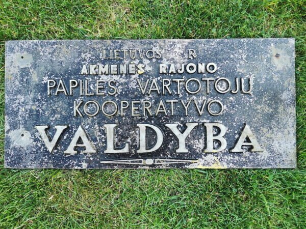 Iškaba, lenta metalinė, aliuminė LTSR laikų. Kaina 27