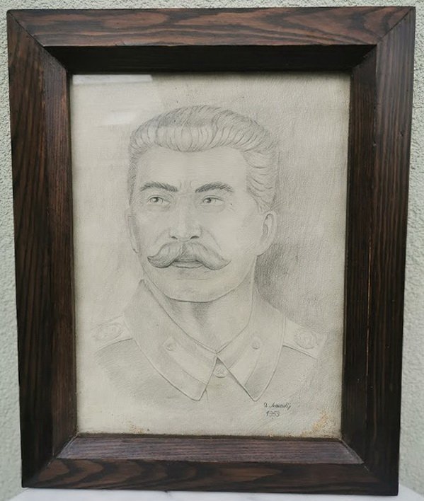 Portretas Stalino, Popierius, pieštukas. 1953 m. Portrait of Stalin. 1953. Originalas. Kaina 128