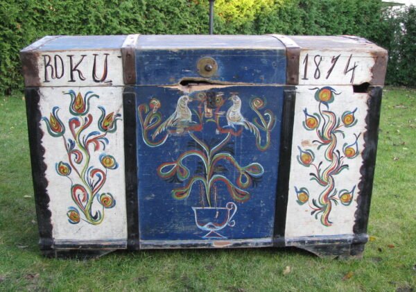 Skrynia lietuviška, autentiška, tapyta, 1874 metų. Kaina 287