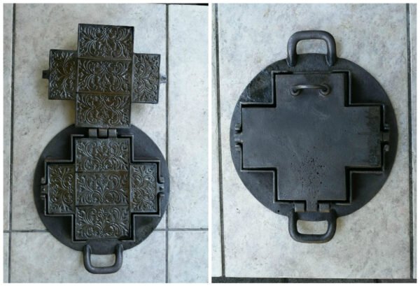 Vaflių špižinė, ketaus keptuvė, vartoma. Kaina 126