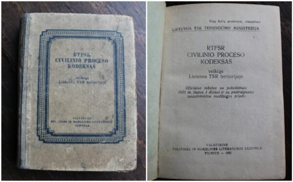 RTFSR Civilinio proceso kodeksas, 1952 m. Kaina 12 Eur.