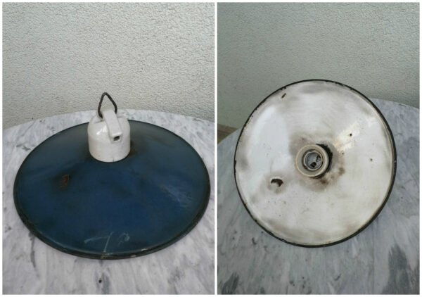 Lempa, šviestuvas skardiniu emaliuotu gaubtu, antikvarinė. Kaina 38