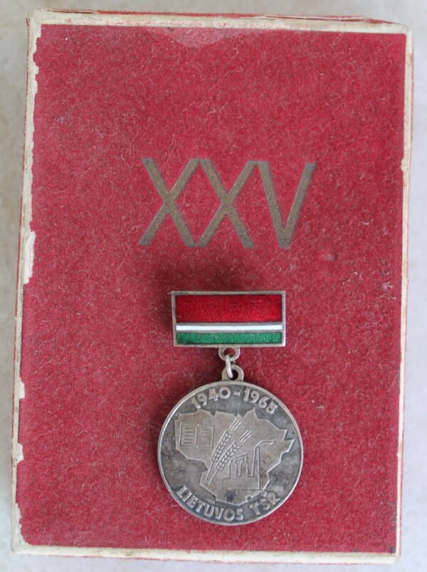 Medalis Lietuvos TSR 25 m. su dezute. Kaina 23