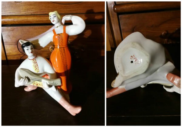 Porcelianine statulele, muzikantas su sokeja. Kaina 27