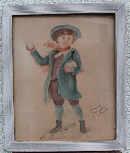 Antikvarinis tapytas paveikslelis Bebaimis berniukas. Kaina 53